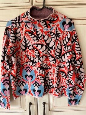 Anthropologie Maeve Multicolor Knit Sweater — Coral, Black, Pink & Light Blue